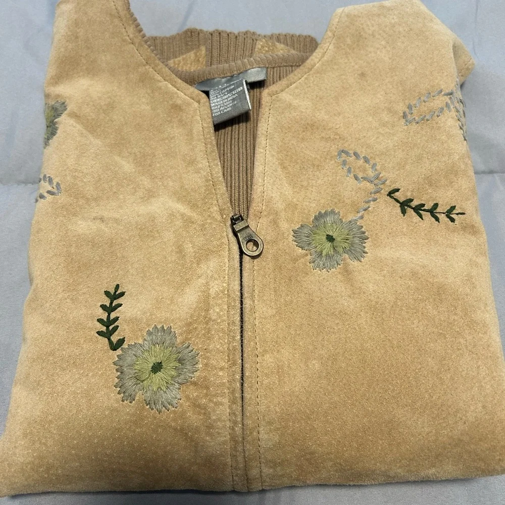 Ivy Brand Flower Embroidered Suede Front Knit Back Vest Size XL